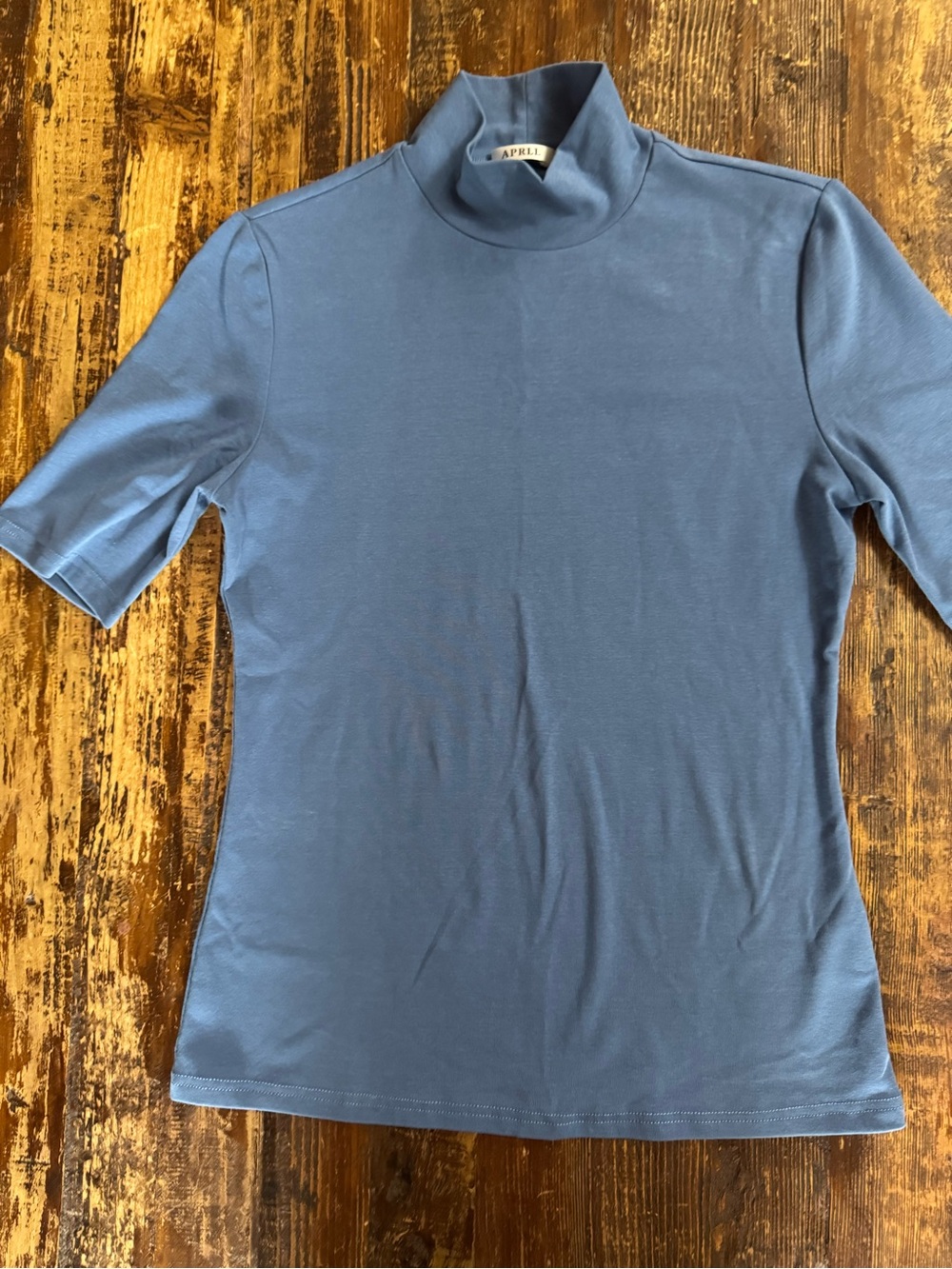 April Women's Blue Mock Neck Short Sleeve Top